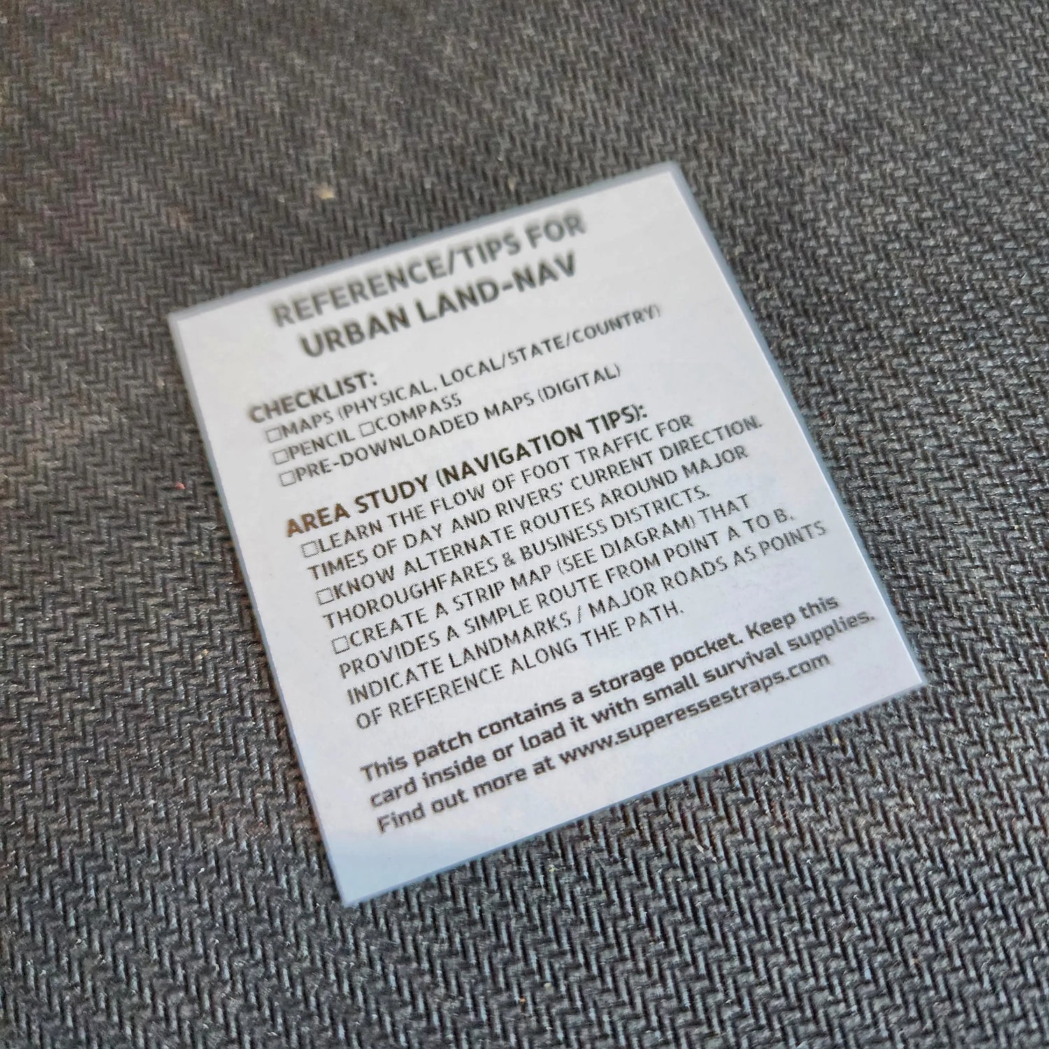 Storage Pocket Patch - Urban Land-Nav w/ Strip Map Diagram and Contingency Navigation Tactics Superesse Straps LLC