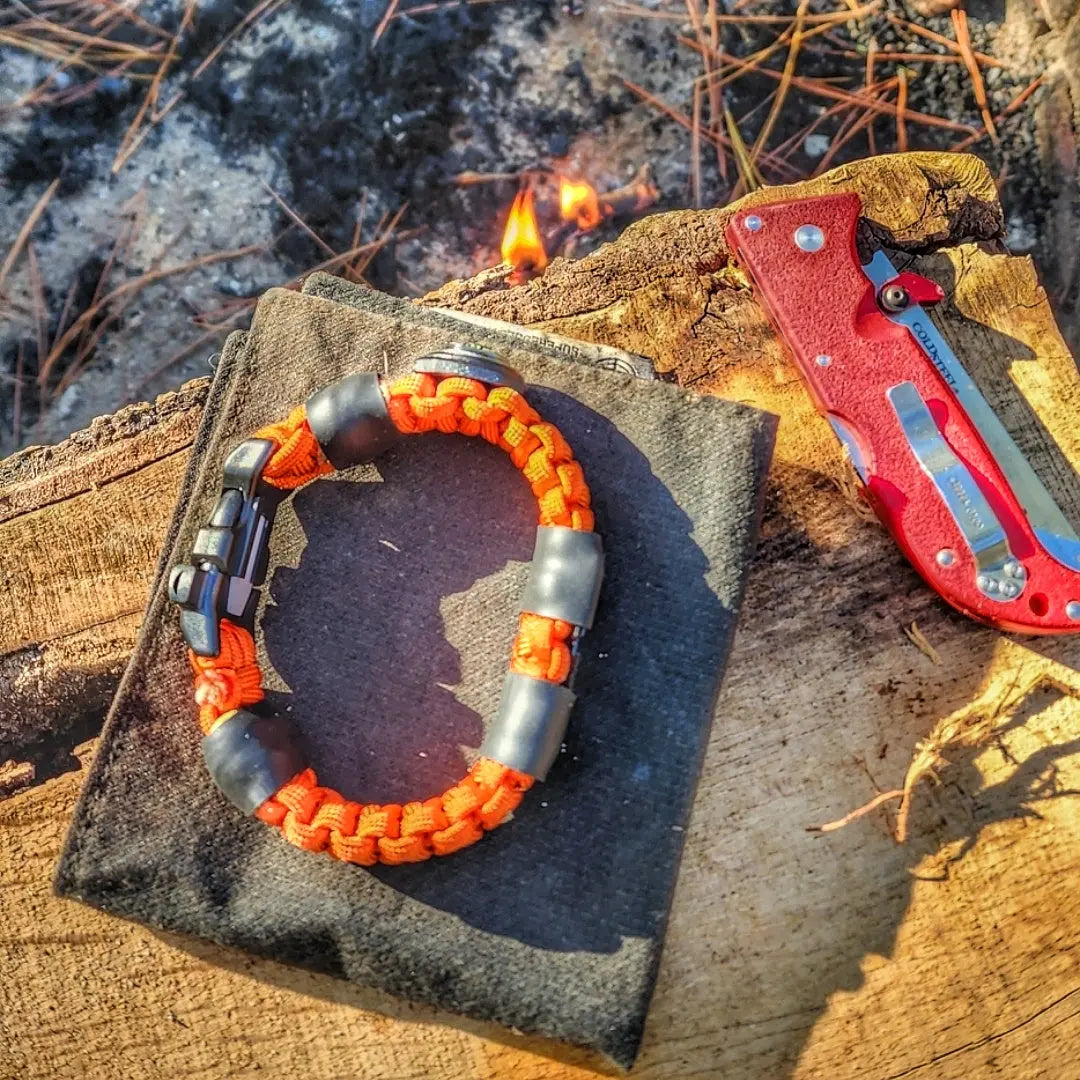 Camper Strap - Outdoor, Hike, & Kayak ready Survival Fire Starter Paracord Bracelet. Superesse Straps LLC