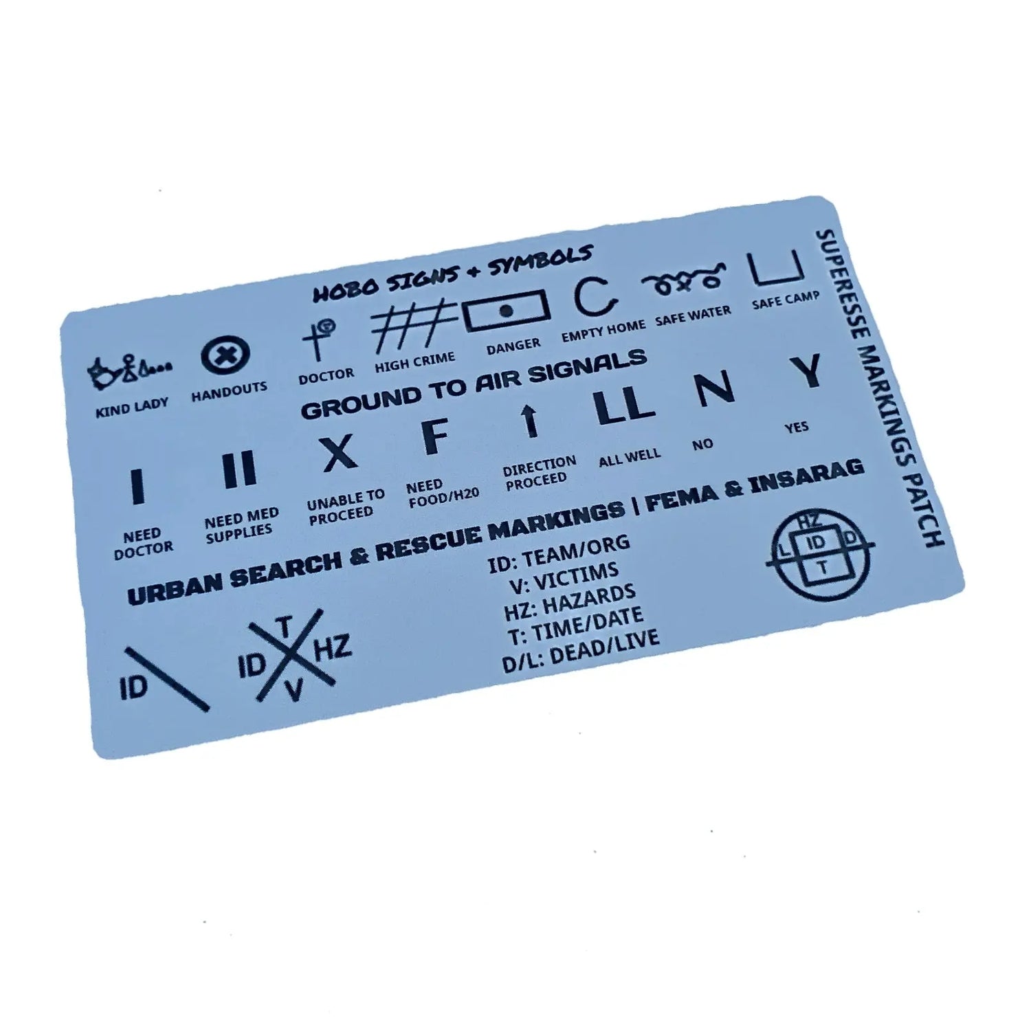 Markings and Signals Decal - Hobo Symbols, Ground to Air Signals, Search and Rescue Markings Superesse Straps LLC