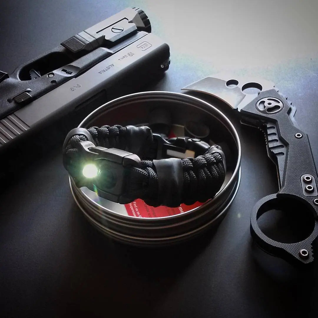 EDC Prepper - Paracord Bracelet Urban Tool Kit Equipped w/ LED Light, fire starter, blade, compass. Superesse Straps LLC