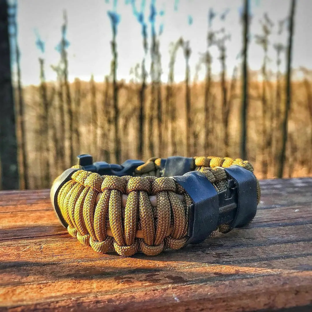 Camper Strap - Outdoor, Hike, & Kayak ready Survival Fire Starter Paracord Bracelet. Superesse Straps LLC