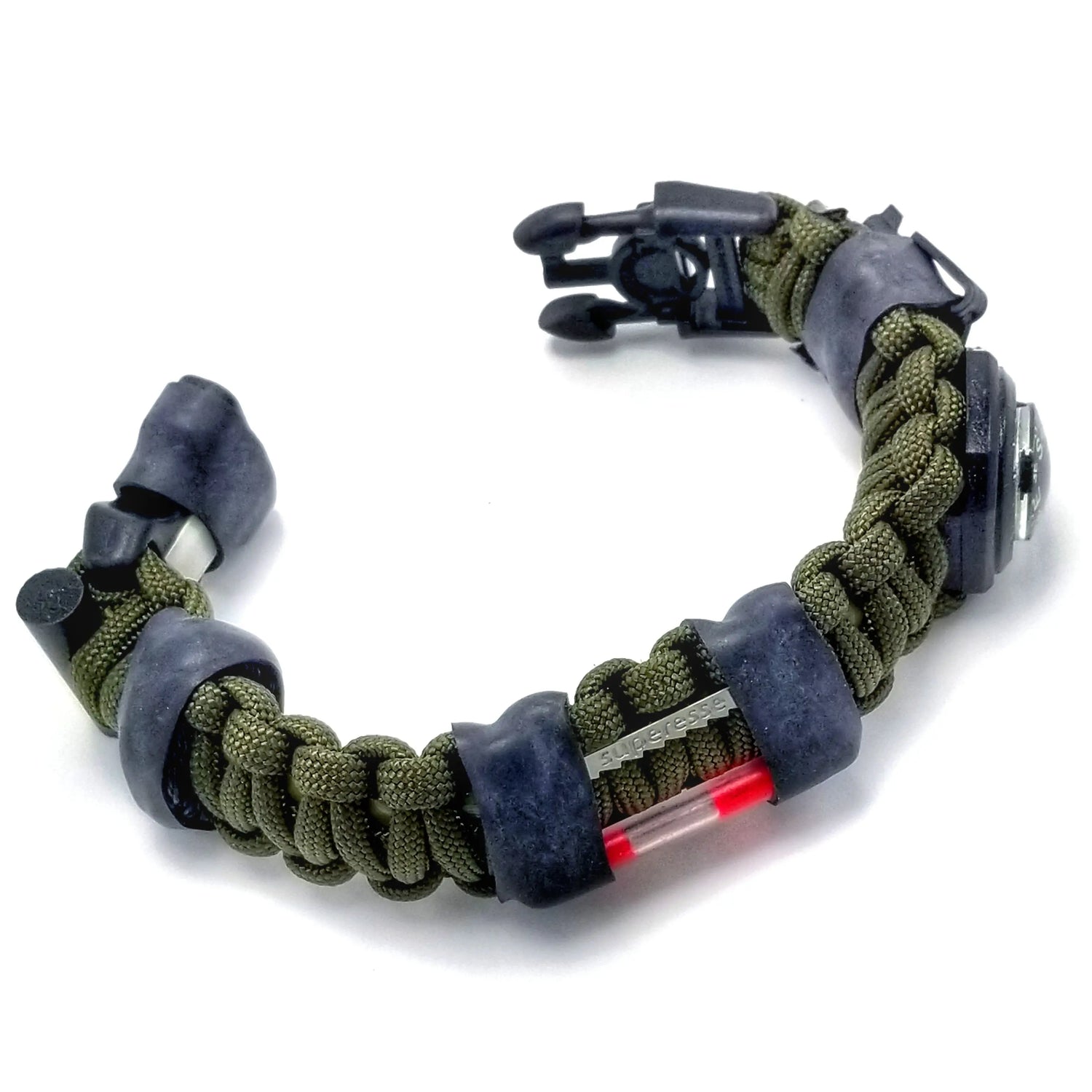 The Escape Evade Pathfinder: Military & Tactical Strap w/ SERE kit, Compass, Kevlar Saw, Cuff Key. Superesse Straps LLC