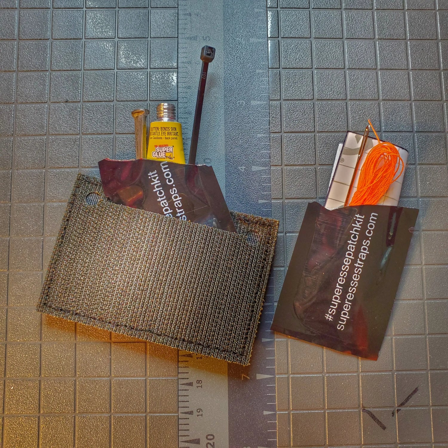 Field Repair Patch Kit - Fix broken items, stitch torn bags, parch tent rips, and seal holes. Superesse Straps LLC