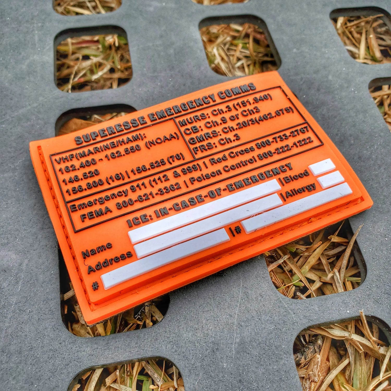 Storage Pocket Patch: Emergency Comms with Radio Frequency/Channel and Telephone Contact Numbers, ICE Card Superesse Straps LLC