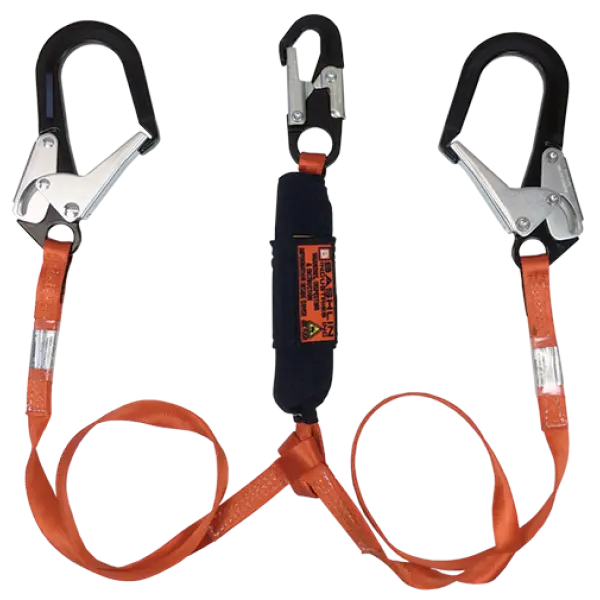 Bashlin - Twin leg climbing lanyard with aluminum rope snap, two large aluminum ladder snaphooks and B-LAN shock absorber Bashlin