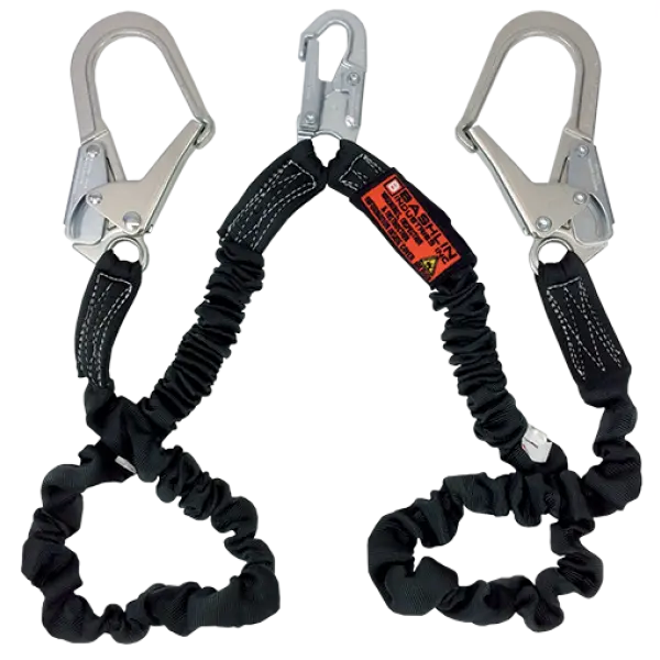 Bashlin - Twin leg tubular nylon climbing lanyard with nylon loop, two large steel ladder snaphooks and shock absorbing core Bashlin