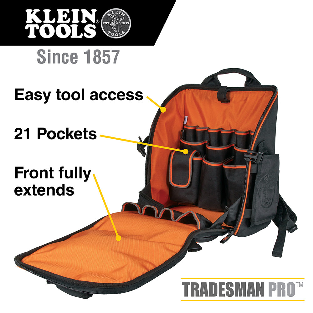 Klein Tradesman Pro™ Tool Station Tool Bag Backpack, 21 Pockets