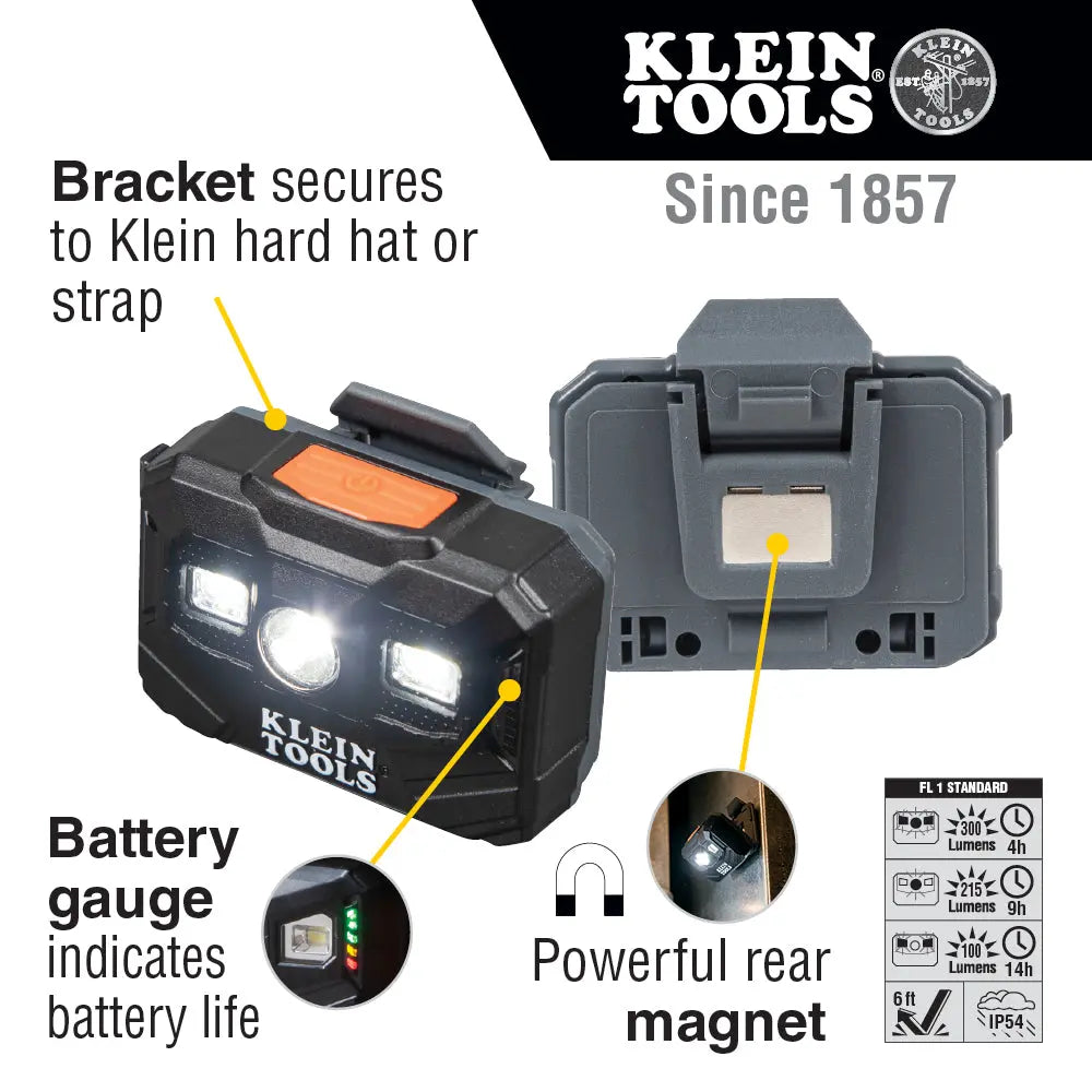 Rechargeable Headlamp and Work Light, 300 Lumens All-Day Runtime Klein Tools