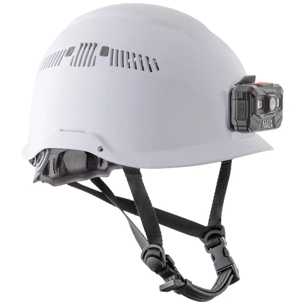 Safety Helmet, Vented-Class C, with Rechargeable Headlamp, White Klein Tools