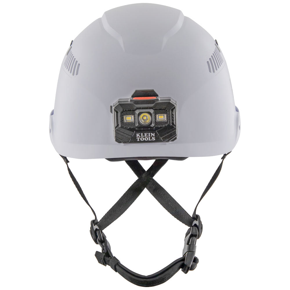 Safety Helmet, Vented-Class C, with Rechargeable Headlamp, White