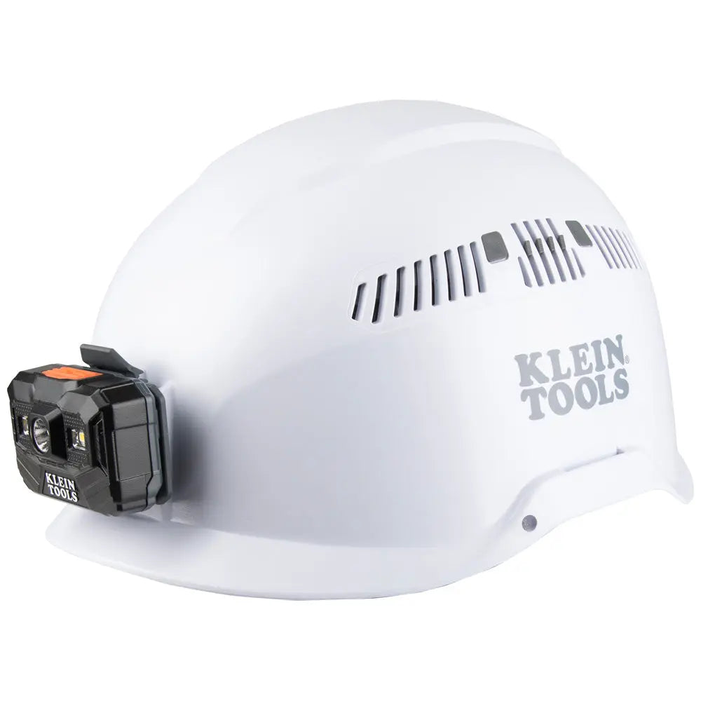 Safety Helmet, Vented-Class C, with Rechargeable Headlamp, White Klein Tools