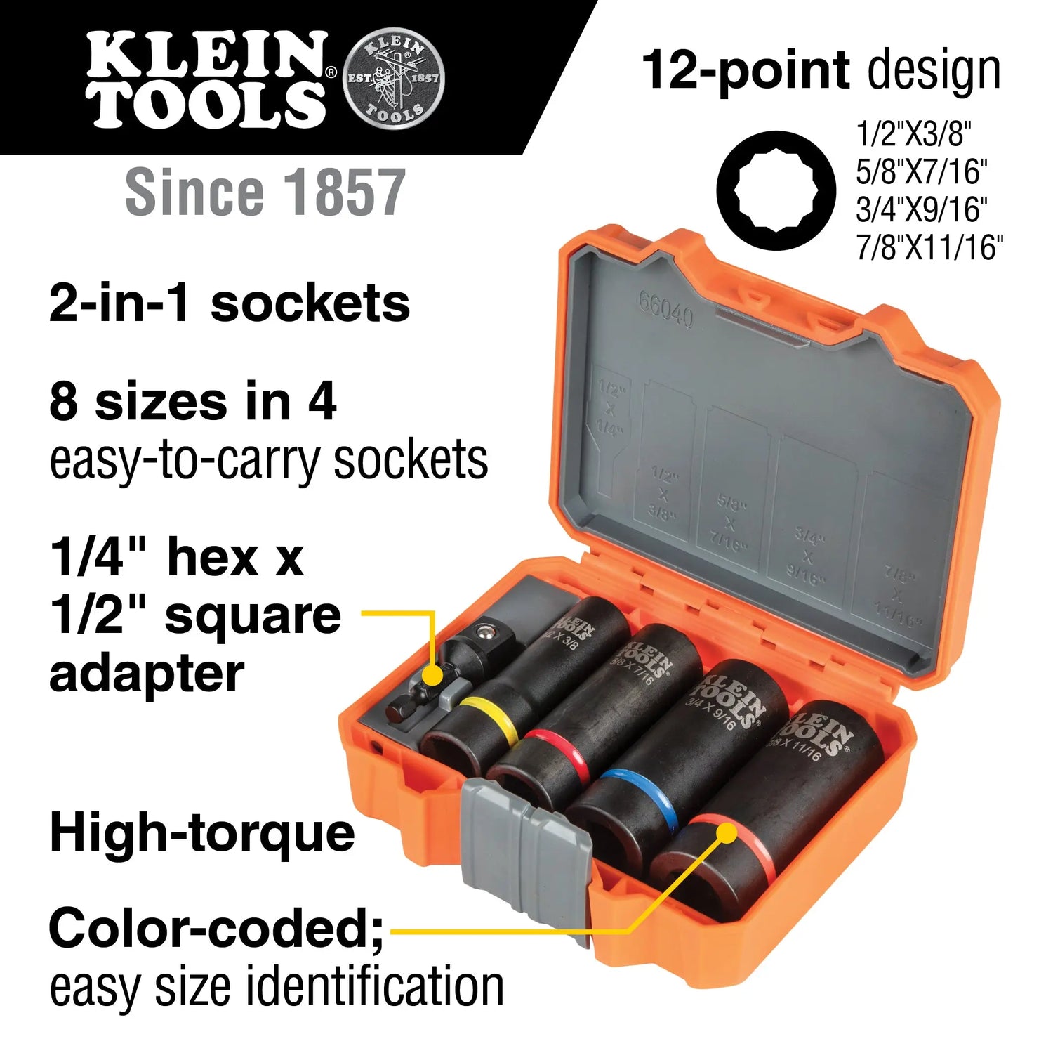 Klein 2-in-1 Impact Socket Set, 12-Point, 5-Piece Klein Tools