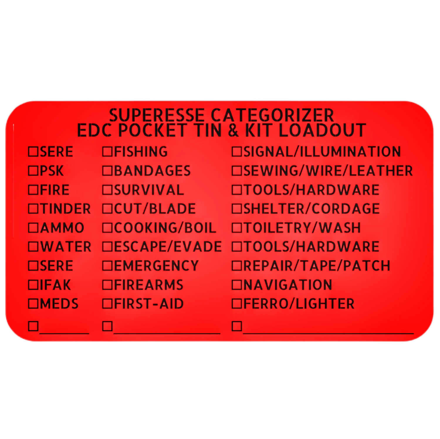 Kit Categorizer Label - 30 themed check-the-box kit identifier Superesse Straps LLC