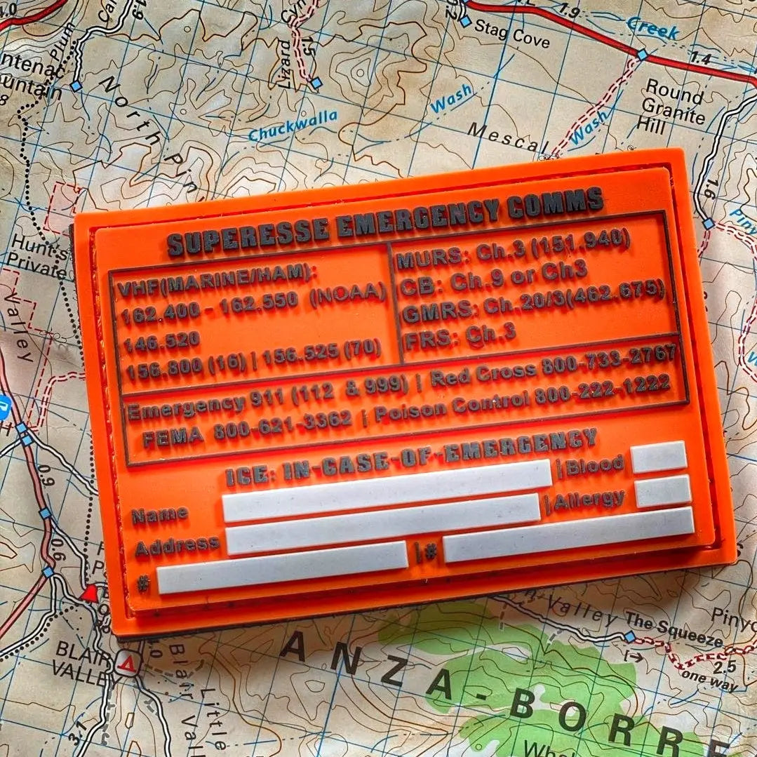 Storage Pocket Patch: Emergency Comms with Radio Frequency/Channel and Telephone Contact Numbers, ICE Card Superesse Straps LLC