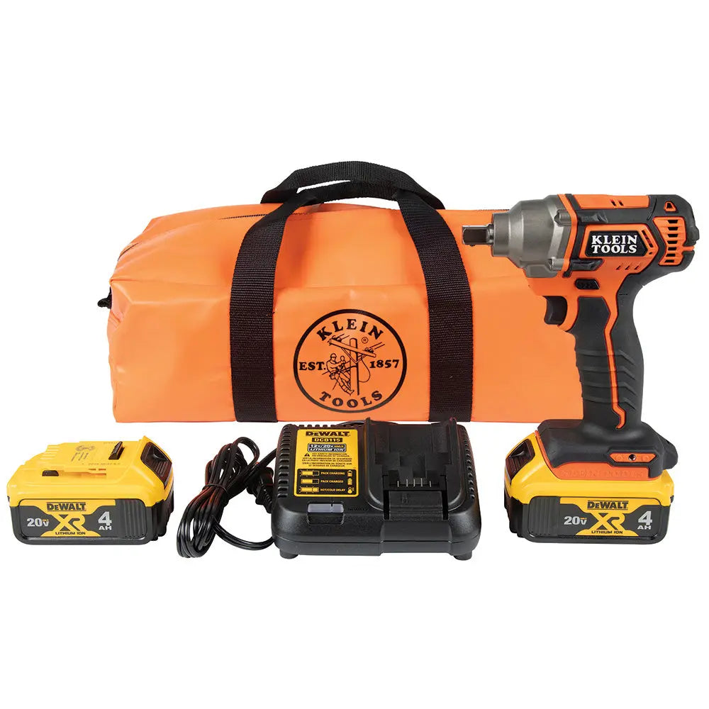 Battery-Operated Compact Impact Wrench, 1/2-Inch Detent Pin, Full Kit Klein Tools