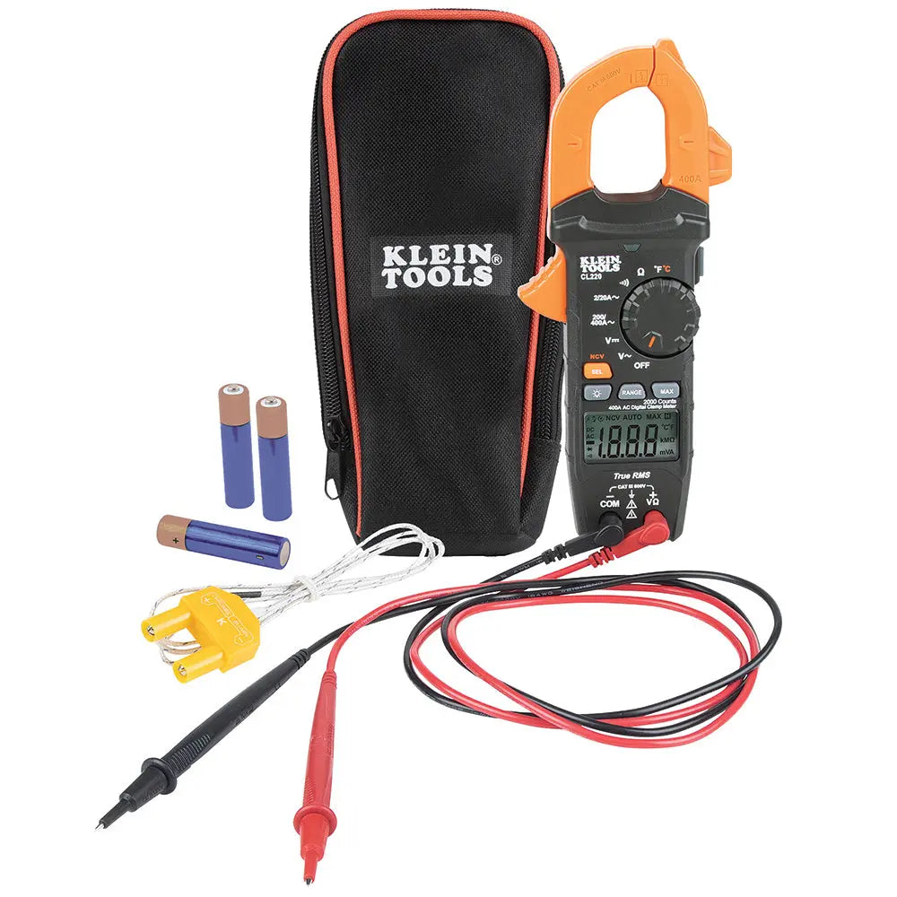 Klein Digital Clamp Meter, AC Auto-Ranging 400 Amp with Temp Klein Tools