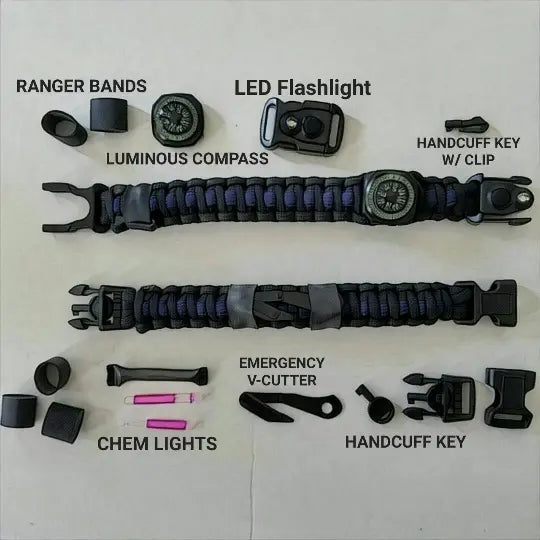 First Responder Strap - Police LEO backup duty gear w/ light, cuff key, seatbelt cutter, compass. Superesse Straps LLC