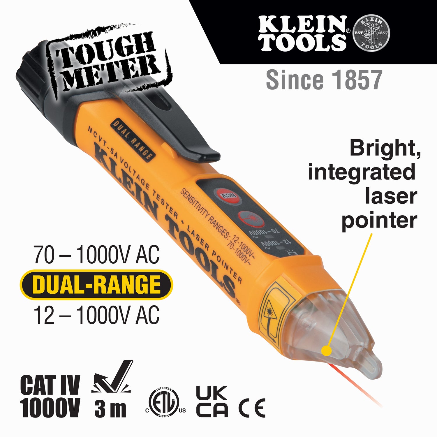 Non-Contact Voltage Tester Pen, Dual Range, with Laser Pointer