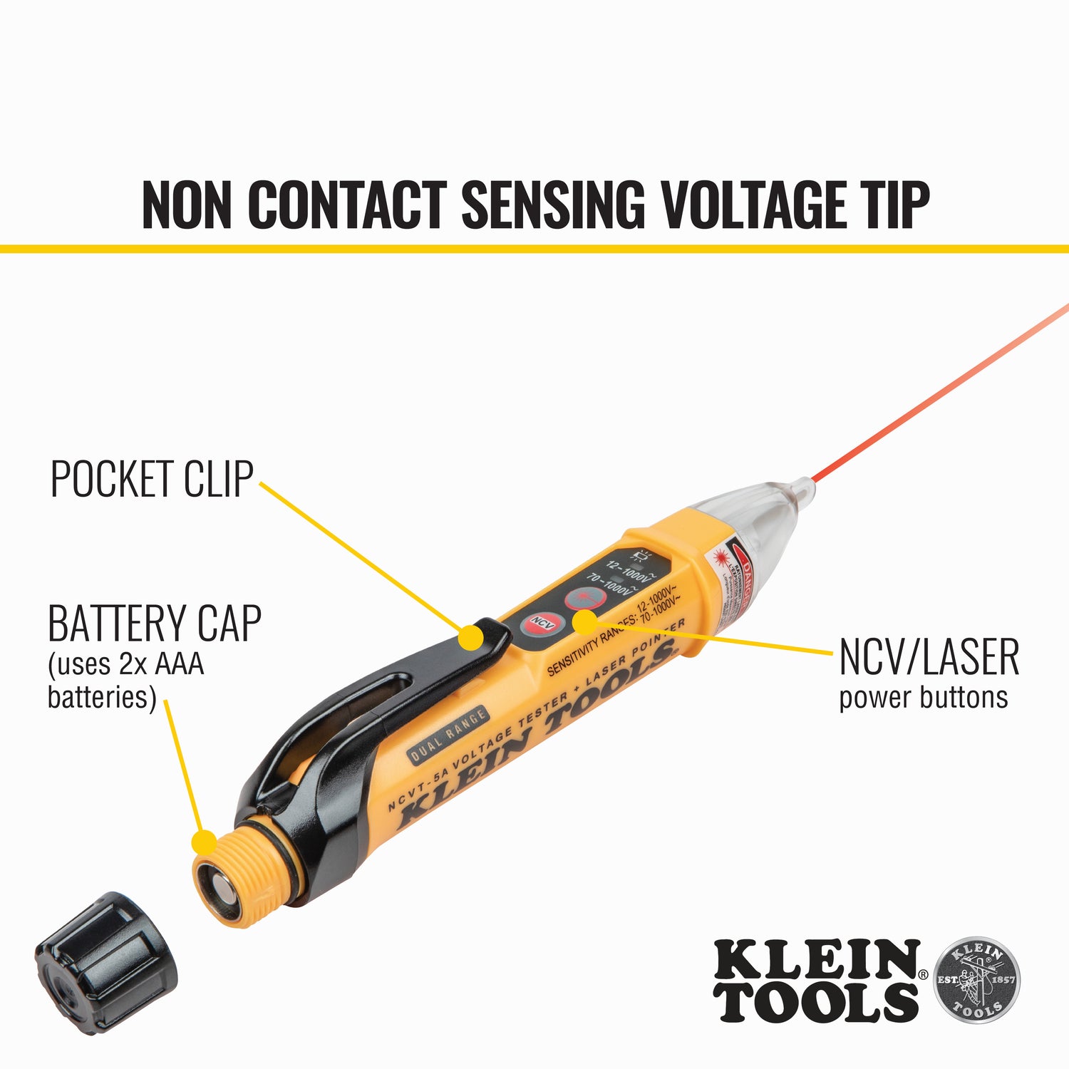 Non-Contact Voltage Tester Pen, Dual Range, with Laser Pointer