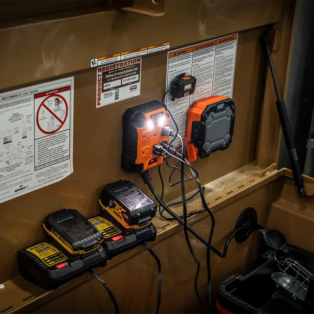 Klein PowerBox 1, Magnetic Mounted Power Strip with Integrated LED Lights Klein Tools