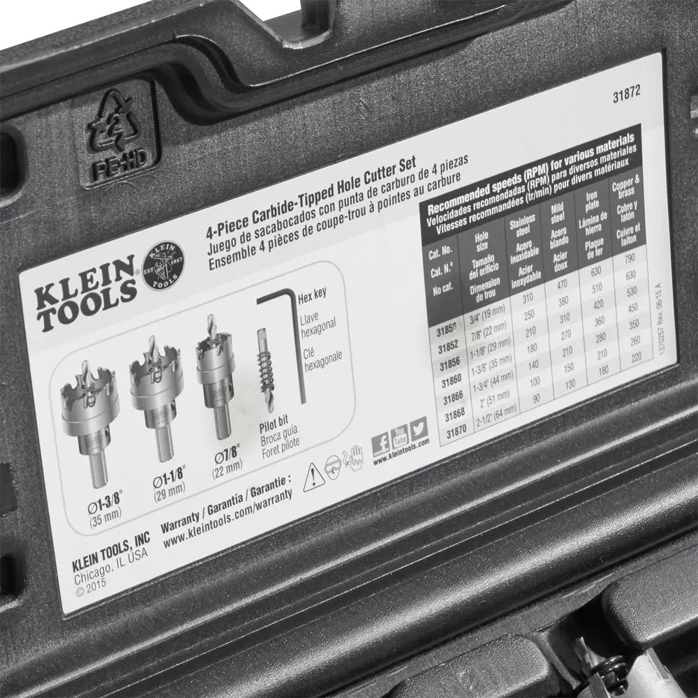 Klein Hole Cutter Kit, Carbide Hole Cutter, 4-Piece Klein Tools