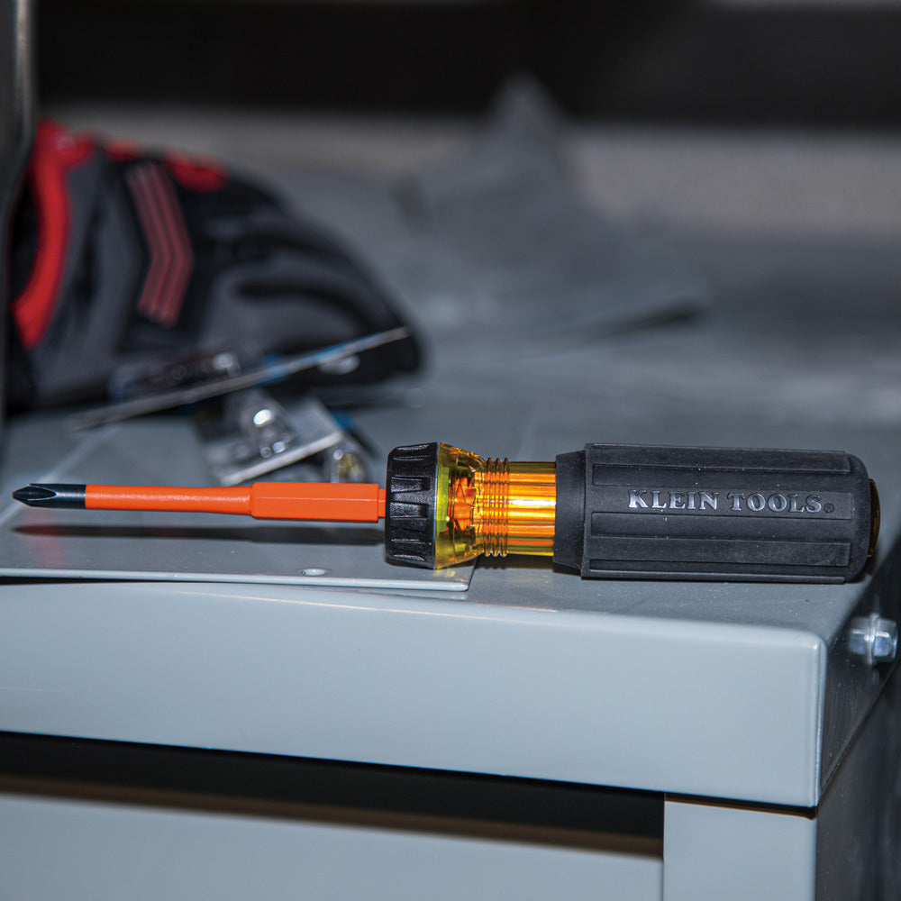 Klein Flip-Blade Insulated Screwdriver, 2-in-1, Square Bit #1 and #2