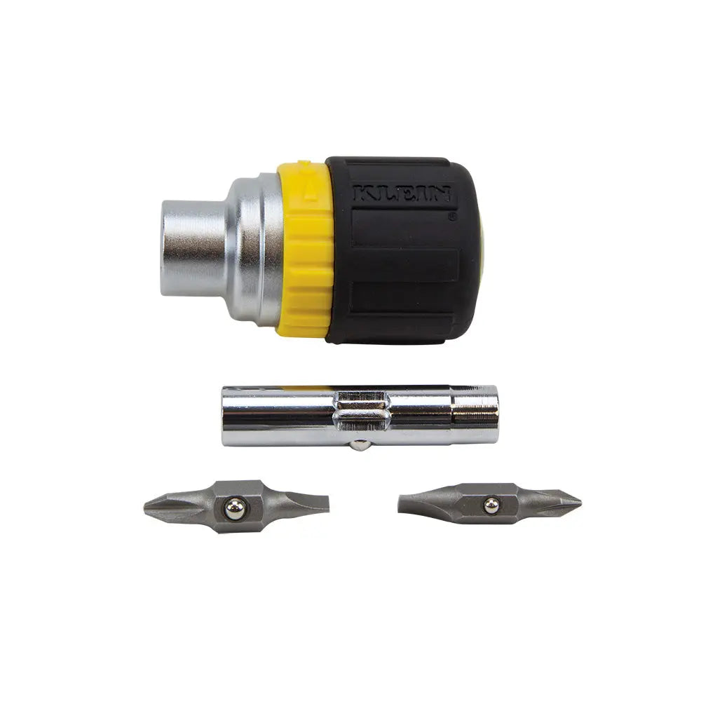 Klein Multi-Bit Ratcheting Screwdriver, 6-in-1, Stubby, Ph, Sl, Nut Bits Klein Tools