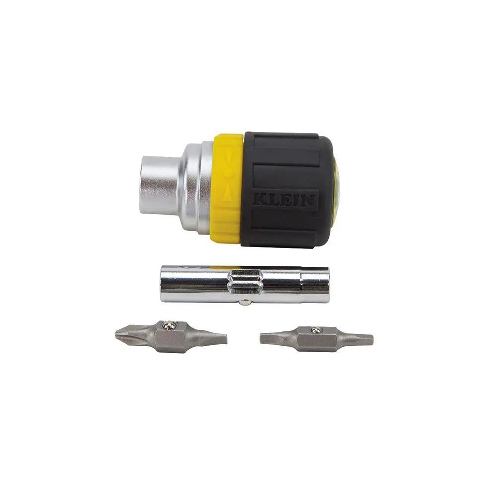 Klein Multi-Bit Ratcheting Screwdriver, 6-in-1, Stubby, Ph, Sl, Sq, Nut Bits Klein Tools