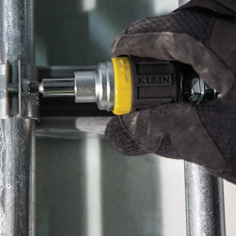 Klein Multi-Bit Ratcheting Screwdriver, 6-in-1, Stubby, Ph, Sl, Sq, Nut Bits Klein Tools