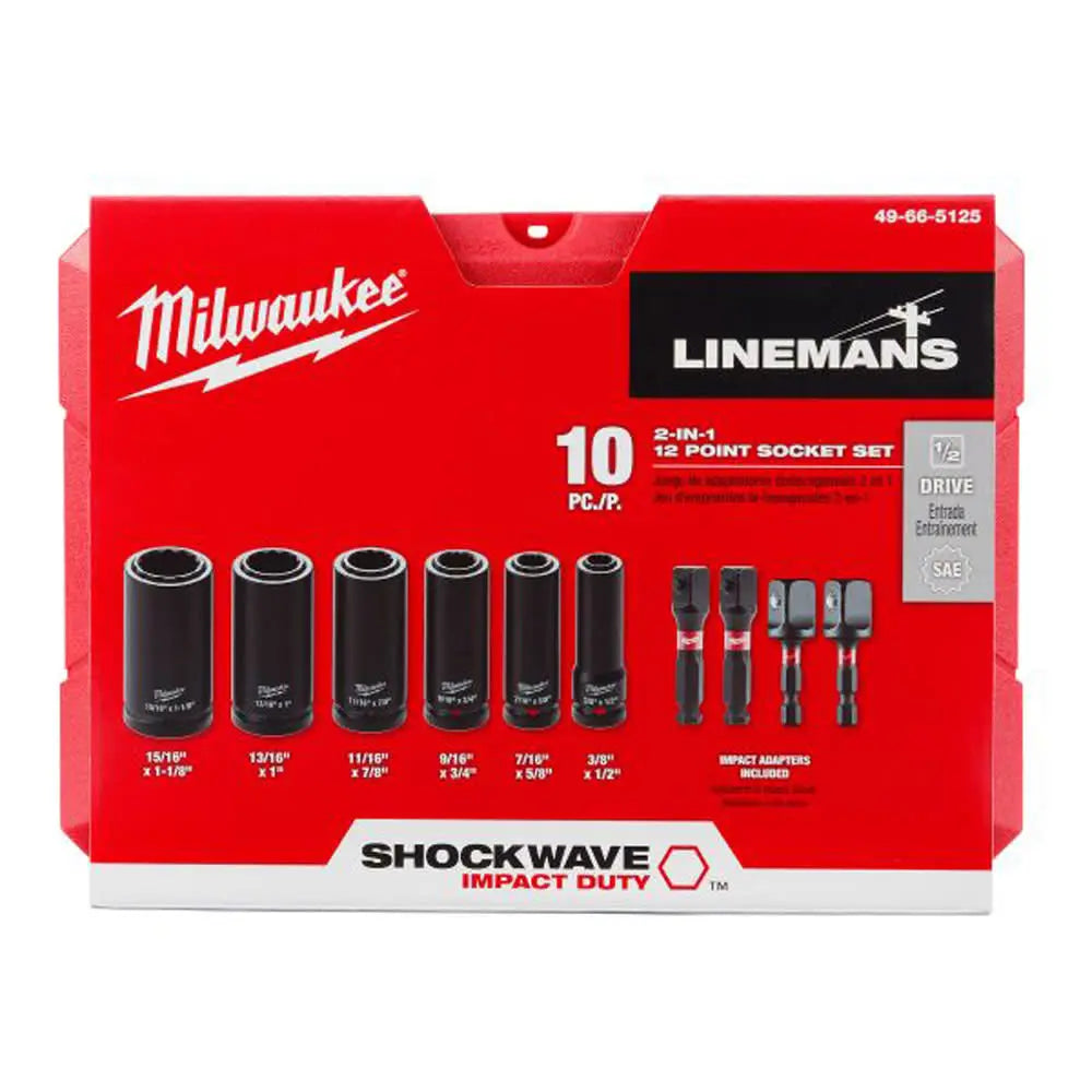Milwaukee - Milwaukee Shockwave Lineman's 2-in-1 12PT Socket Set Milwaukee