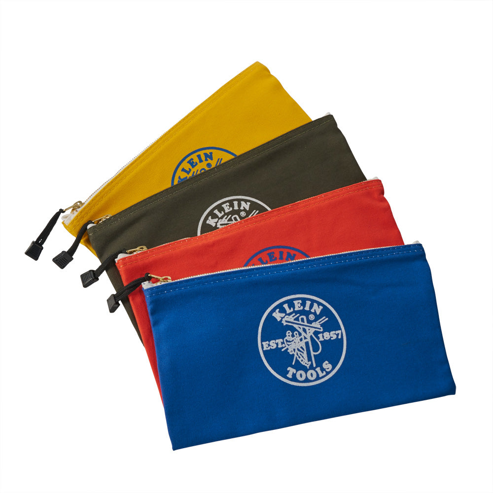 Klein Zipper Bags, Canvas Tool Pouches Olive/Orange/Blue/Yellow, 4-Pack