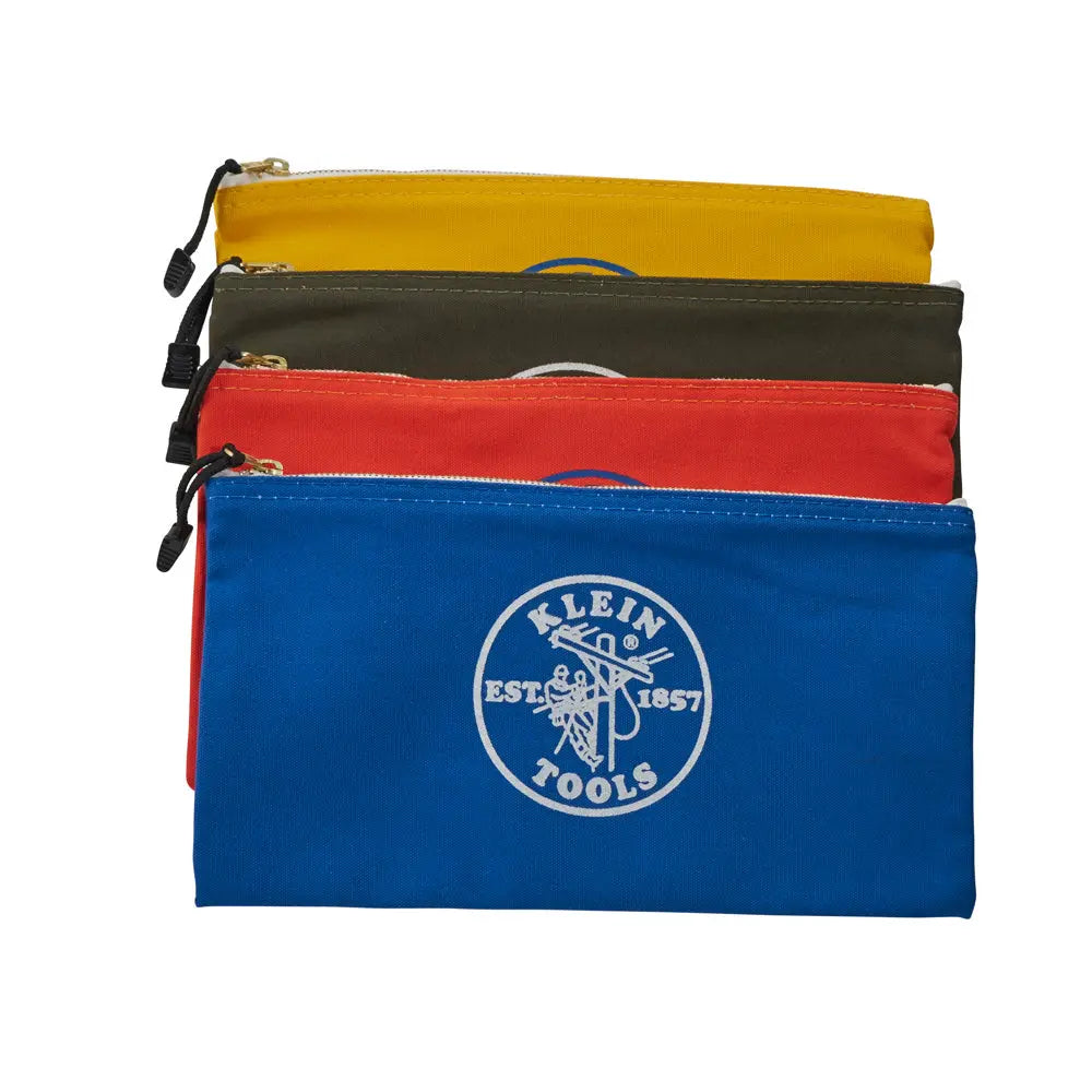 Klein Zipper Bags, Canvas Tool Pouches Olive/Orange/Blue/Yellow, 4-Pack Klein Tools