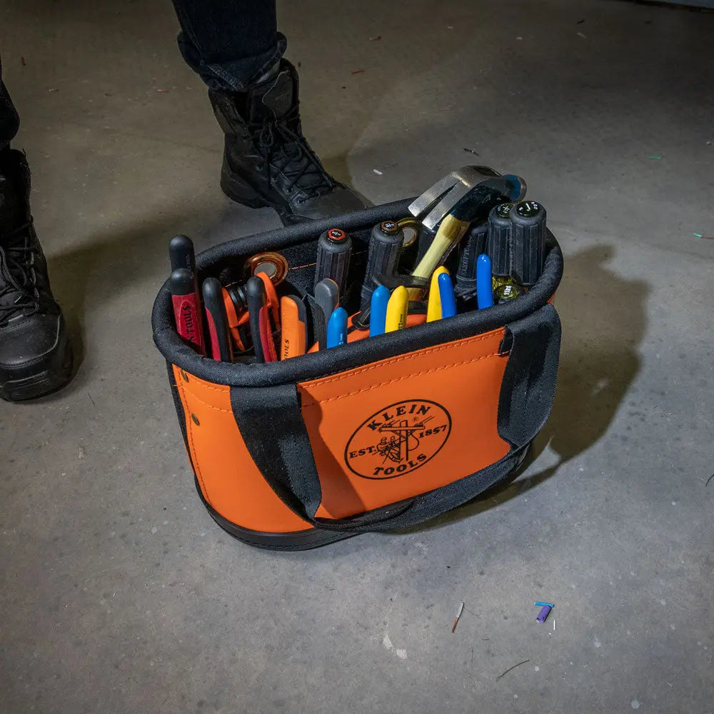 Klein Hard-Body Bucket, 15-Pocket Oval Bucket, Orange/Black Klein Tools
