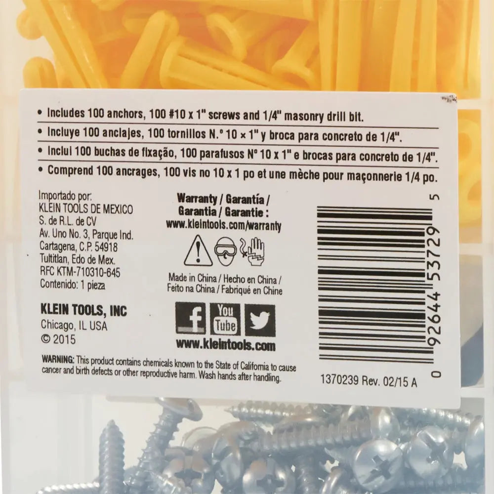 Klein Conical Anchor Kit, 100 Anchors Klein Tools