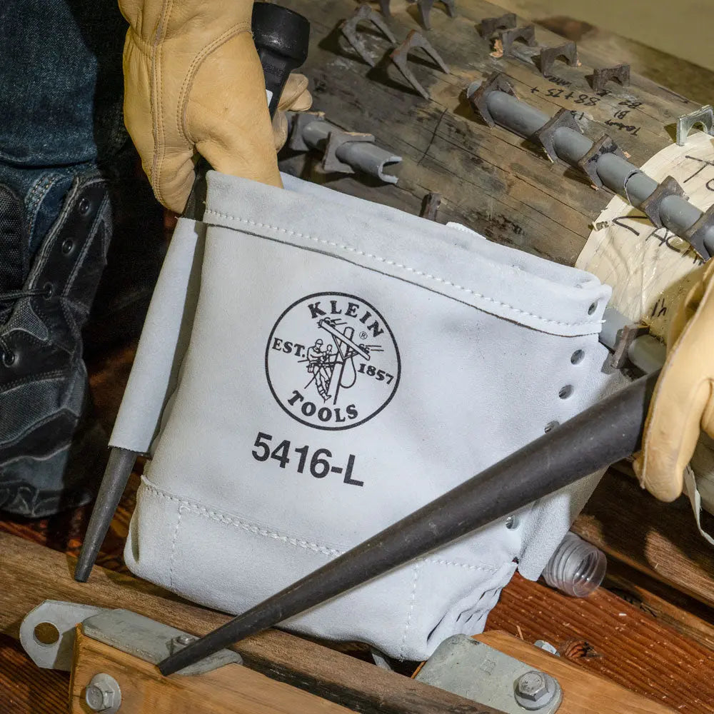 Klein Tool Bag, Bull-Pin and Bolt Bag, Tunnel Loop, Leather, 5 x 10 x 9-Inch Klein Tools