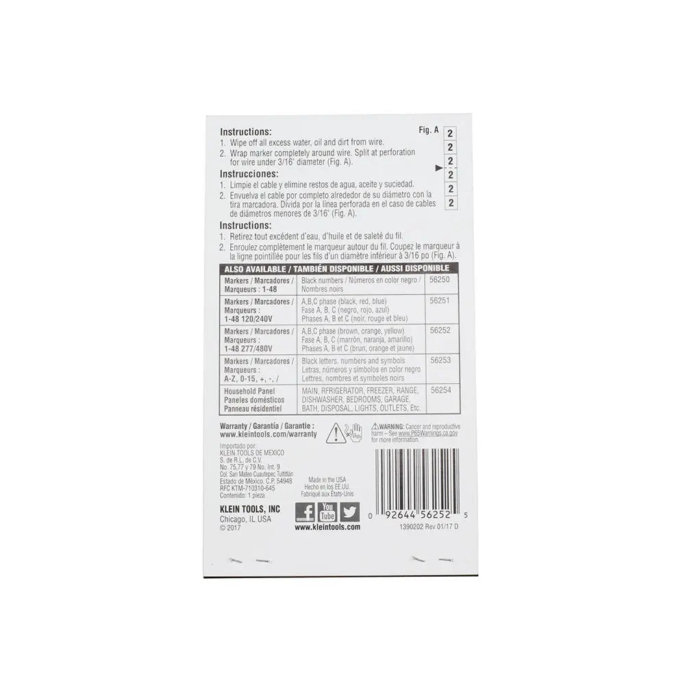 Klein Wire Marker Book, 277/480V 3 Phase 1-48 Klein Tools