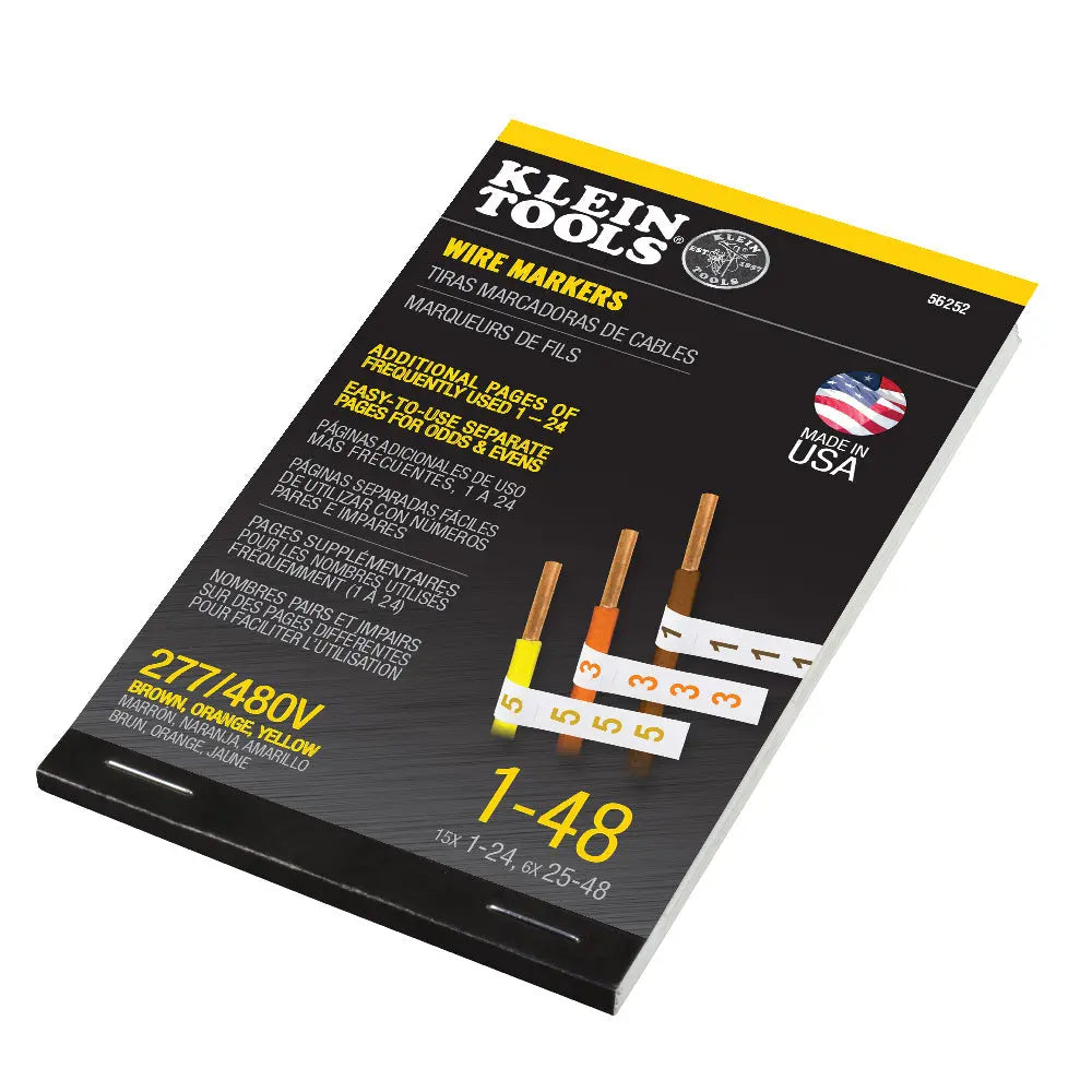 Klein Wire Marker Book, 277/480V 3 Phase 1-48 Klein Tools