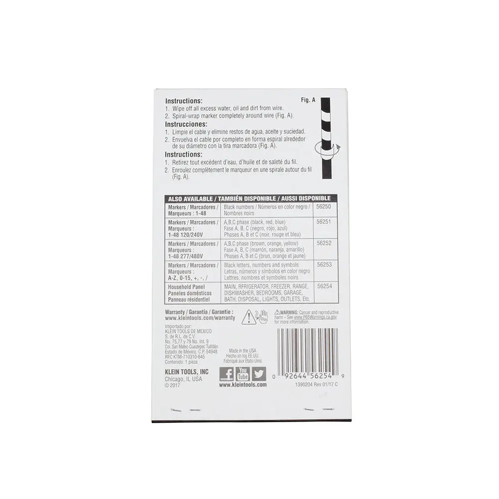Klein Wire Marker Book, Household Electrical Panel Klein Tools