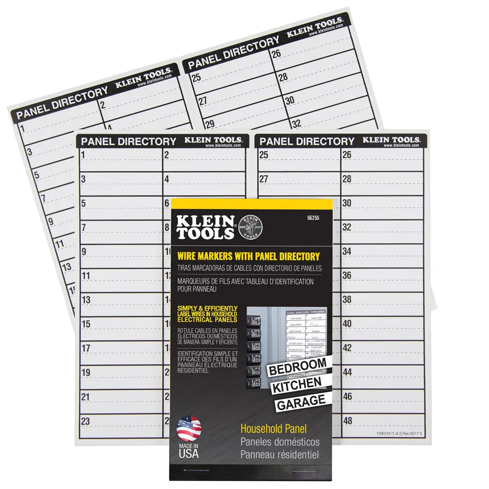 Klein Wire Markers, Household Electric Panel w/Directory Klein Tools