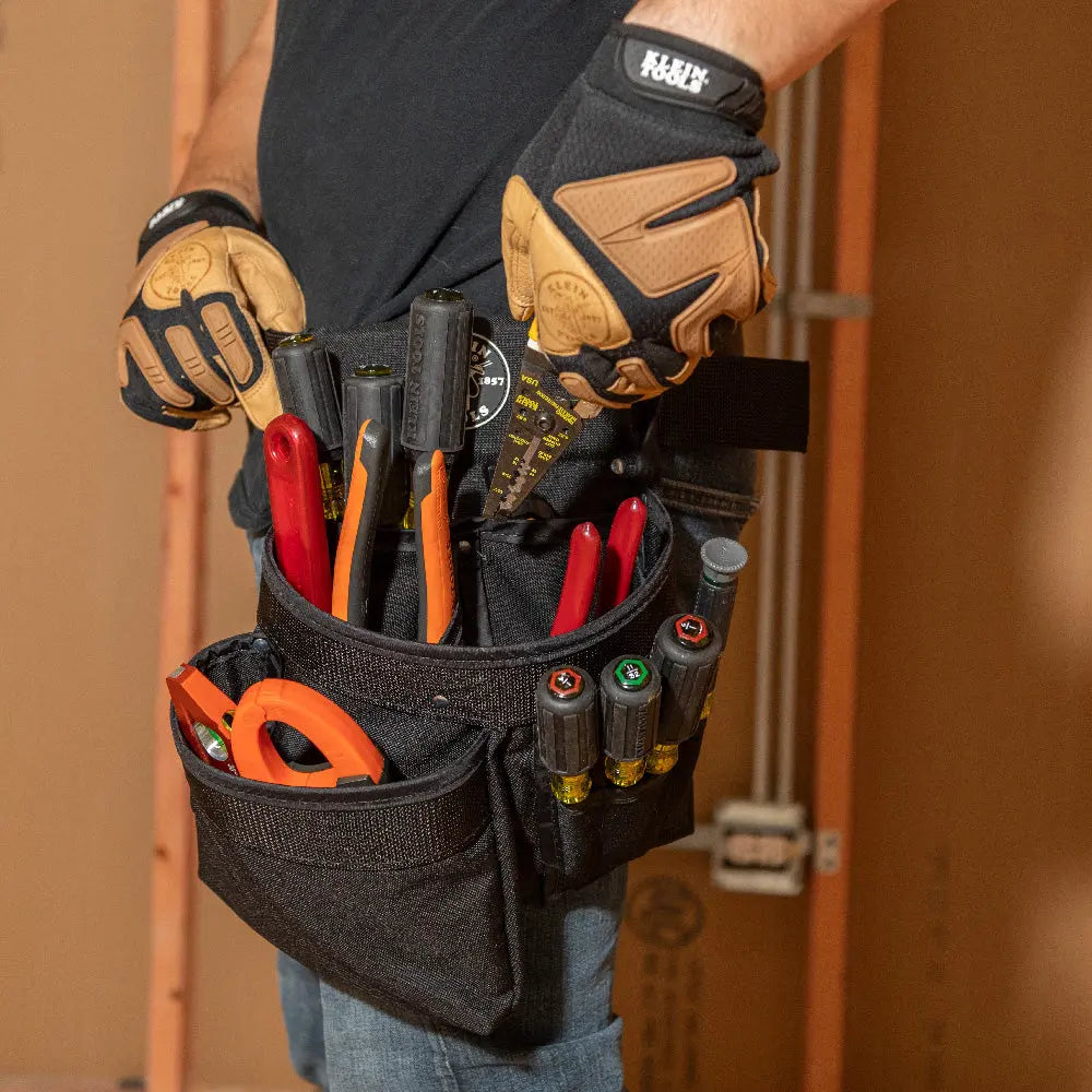 Klein Tool Pouch, PowerLine™ Series 8-Pocket Tool Pouch, Black Nylon Klein Tools
