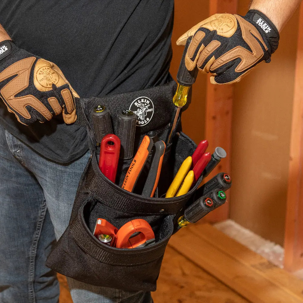 Klein Tool Pouch, PowerLine™ Series 8-Pocket Tool Pouch, Black Nylon Klein Tools