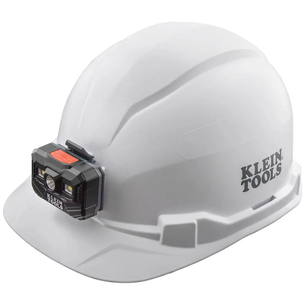 Klein Hard Hat, Non-Vented, Cap Style with Rechargeable Headlamp, White Klein Tools