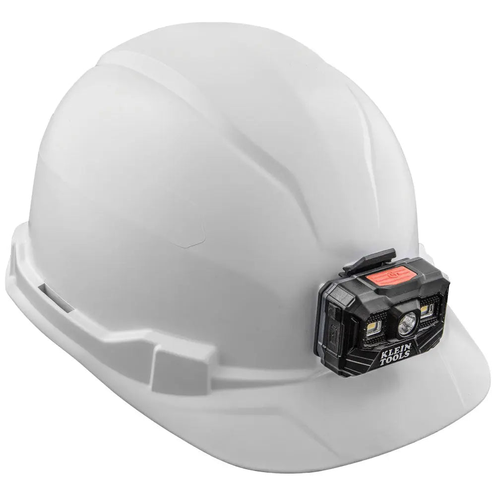 Klein Hard Hat, Non-Vented, Cap Style with Rechargeable Headlamp, White Klein Tools