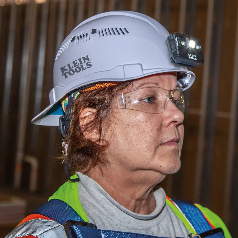 Klein Hard Hat, Vented, Cap Style with Rechargeable Headlamp, White Klein Tools