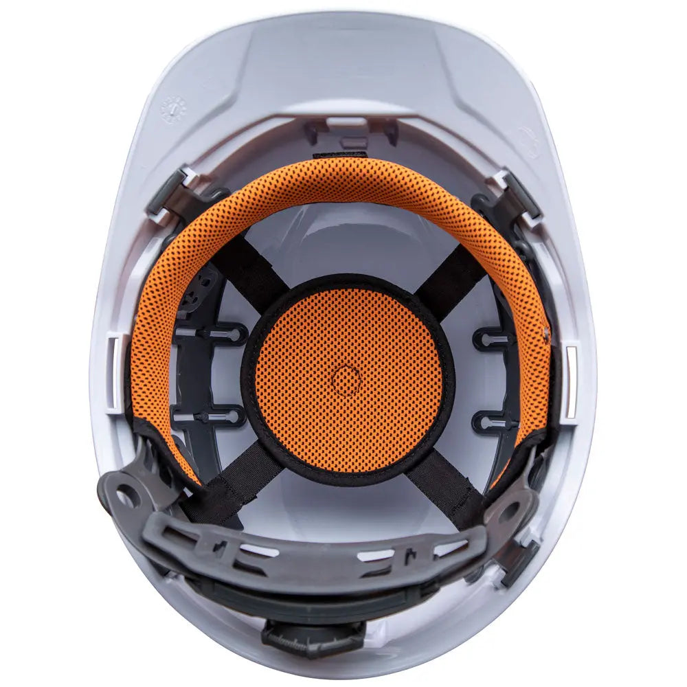 Klein Hard Hat, Vented, Cap Style with Rechargeable Headlamp, White Klein Tools