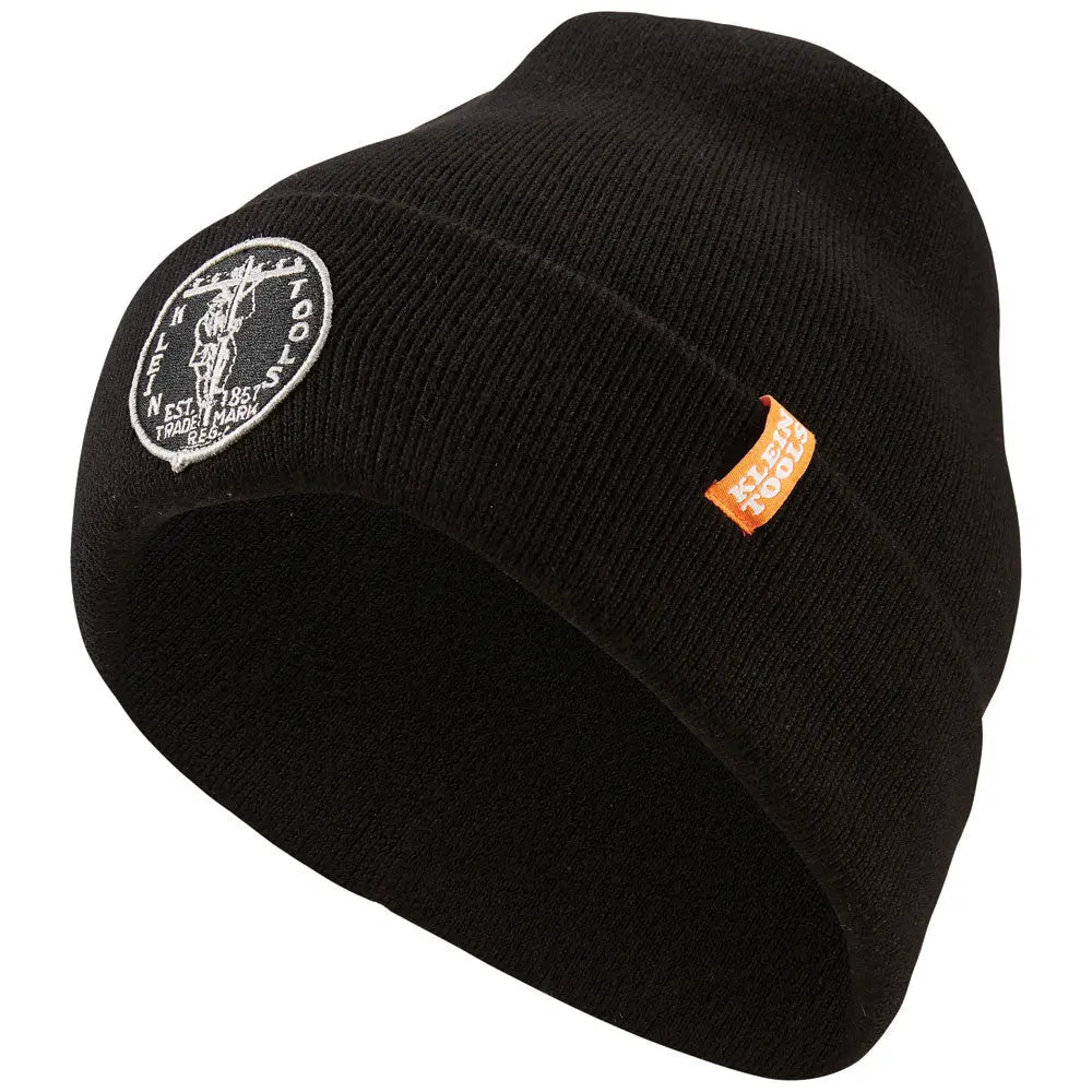 Klein Heavy Knit Hat, Black, Vintage Patch Logo Klein Tools