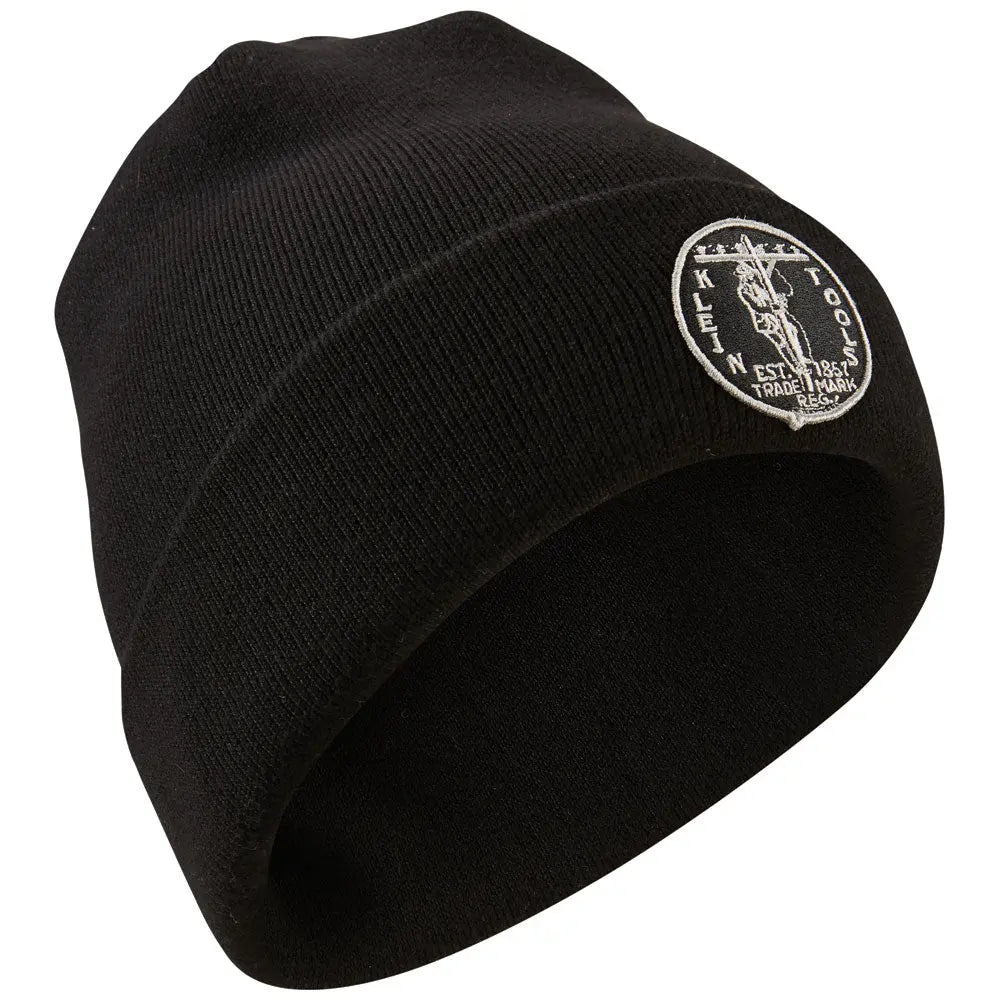 Klein Heavy Knit Hat, Black, Vintage Patch Logo Klein Tools