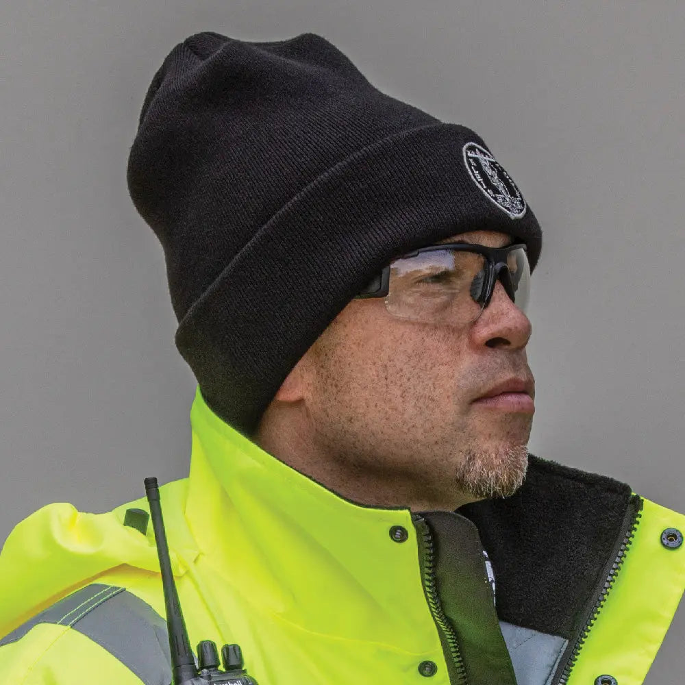 Klein Heavy Knit Hat, Black, Vintage Patch Logo Klein Tools