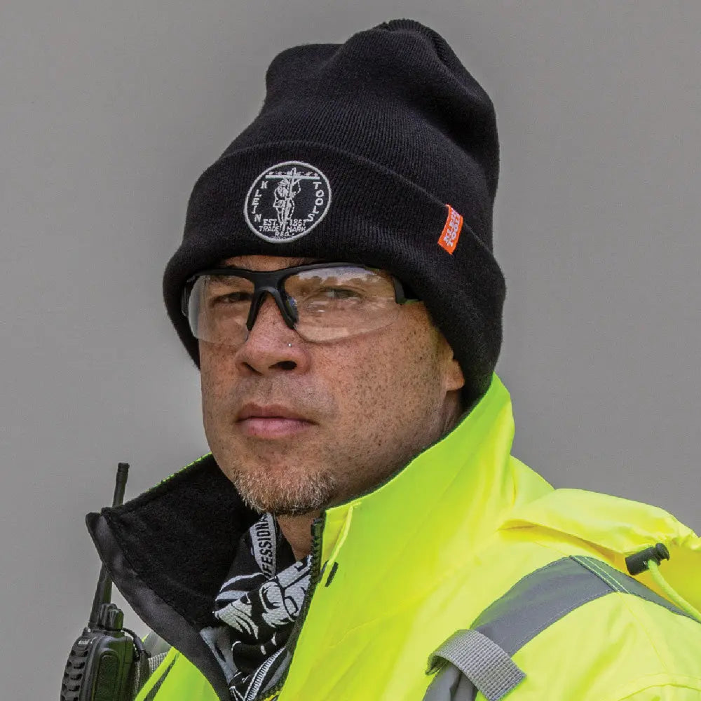 Klein Heavy Knit Hat, Black, Vintage Patch Logo Klein Tools