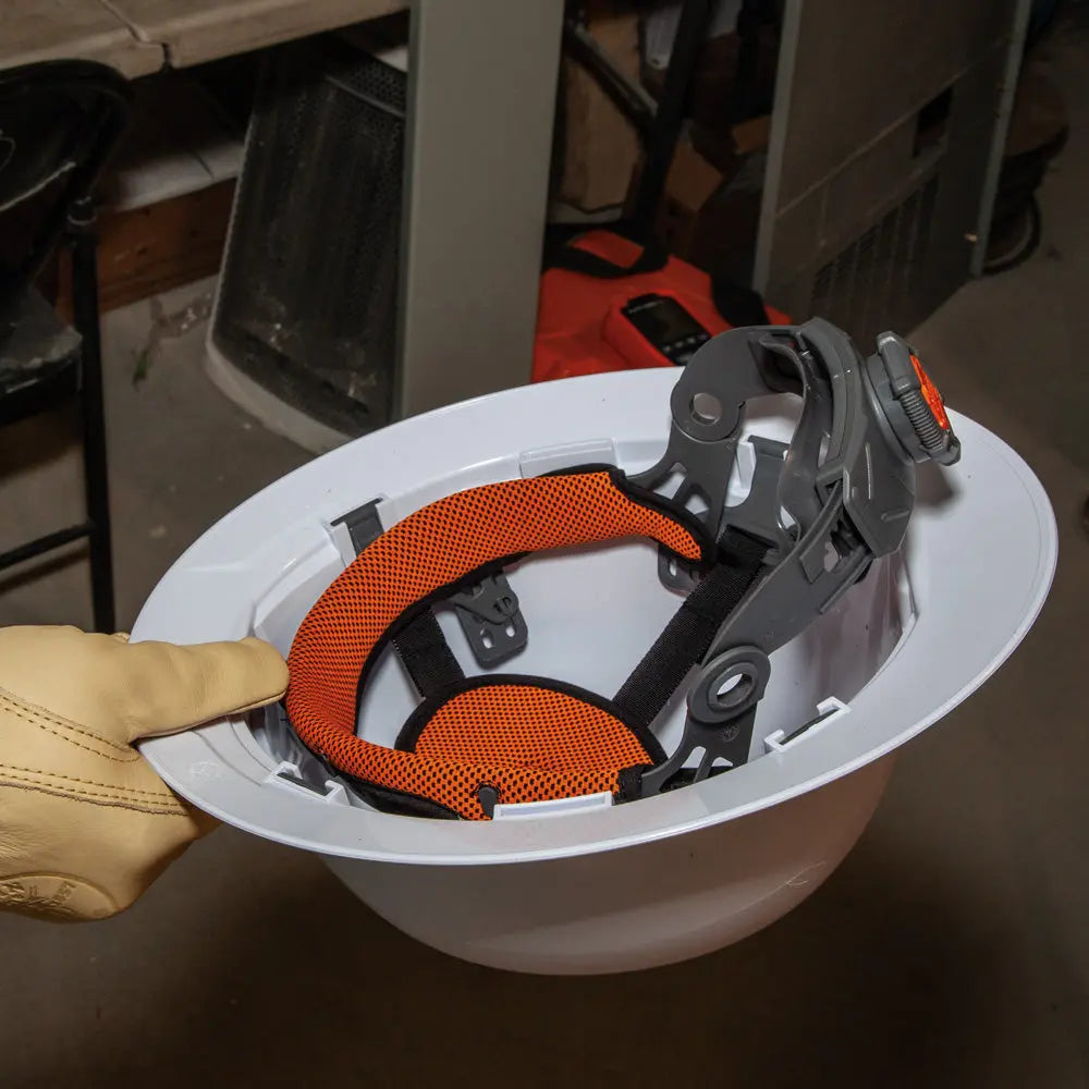Klein Hard Hat, Non-Vented, Full Brim with Rechargeable Headlamp, White Klein Tools